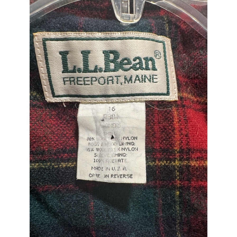 Vintage LL Bean Pea Coat Size 16 Navy Blue Wool Hooded Plaid Lining Made In USA - Picture 3 of 16